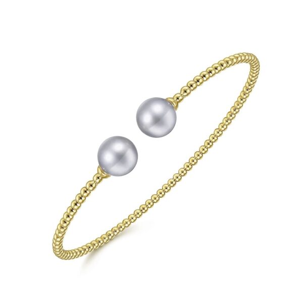 14K Yellow Gold Bujukan Bead Split Cuff Bracelet with Grey Pearls - Image 2