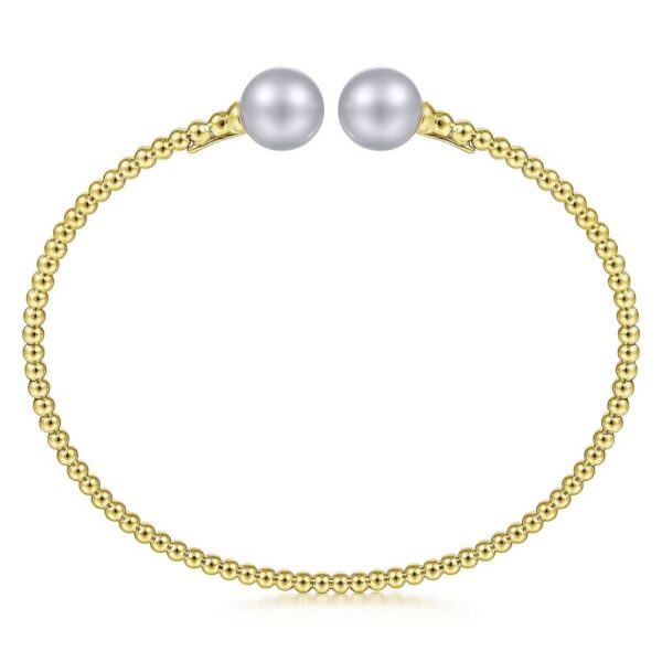 14K Yellow Gold Bujukan Bead Split Cuff Bracelet with Grey Pearls - Image 3