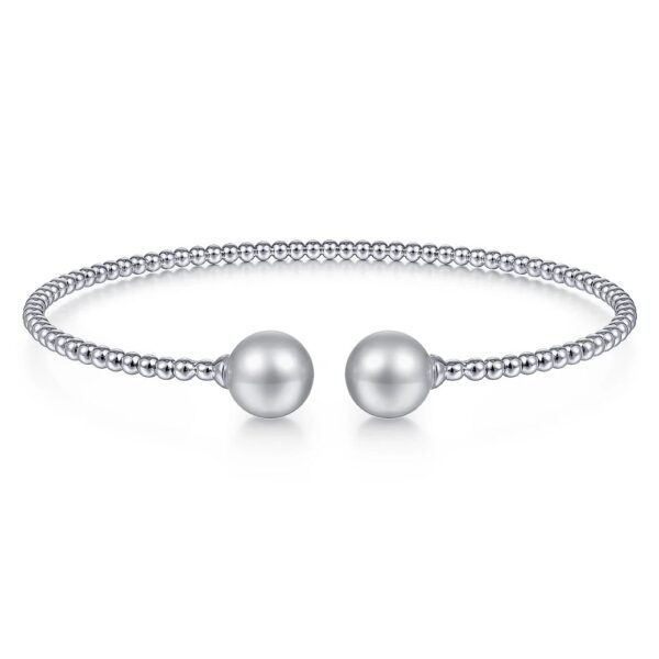 14K White Gold Bujukan Bead Split Cuff Bracelet with Grey Pearls