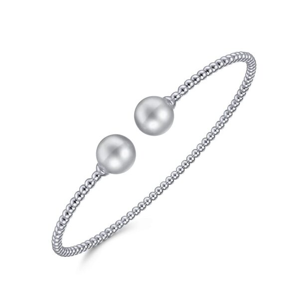 14K White Gold Bujukan Bead Split Cuff Bracelet with Grey Pearls - Image 3