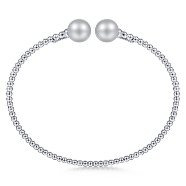 14K White Gold Bujukan Bead Split Cuff Bracelet with Grey Pearls - Image 2