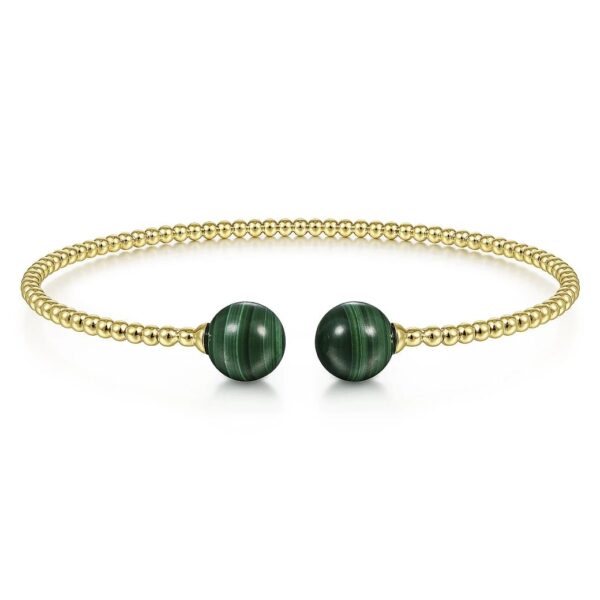 14K Yellow Gold Bujukan Bead Split Cuff Bracelet with Malachite Beads