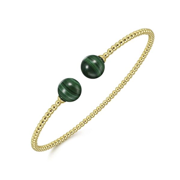 14K Yellow Gold Bujukan Bead Split Cuff Bracelet with Malachite Beads - Image 3