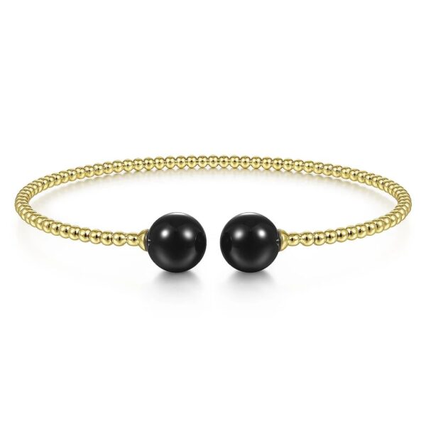 14K Yellow Gold Bujukan Bead Split Cuff Bracelet with Onyx Beads