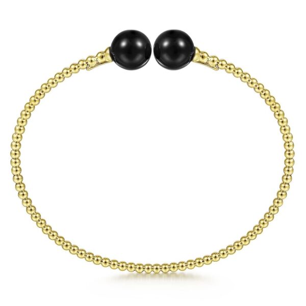 14K Yellow Gold Bujukan Bead Split Cuff Bracelet with Onyx Beads - Image 2