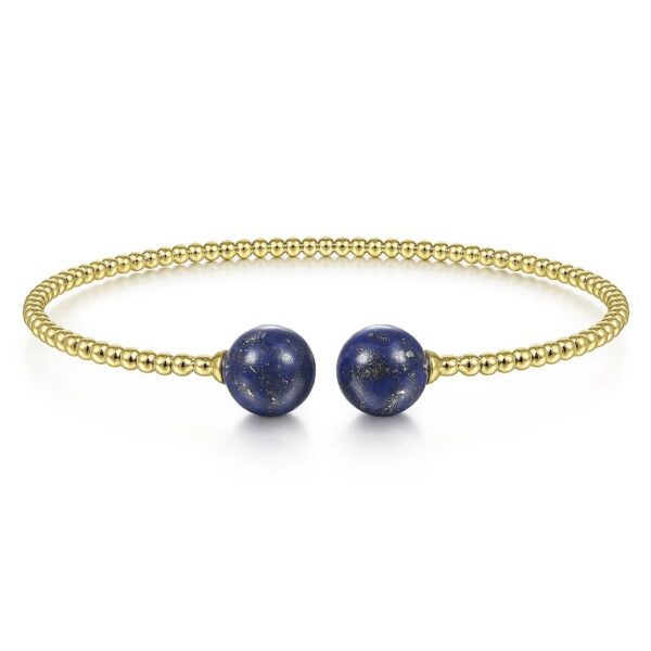 14K Yellow Gold Bujukan Bead Split Cuff Bracelet with Lapis Beads