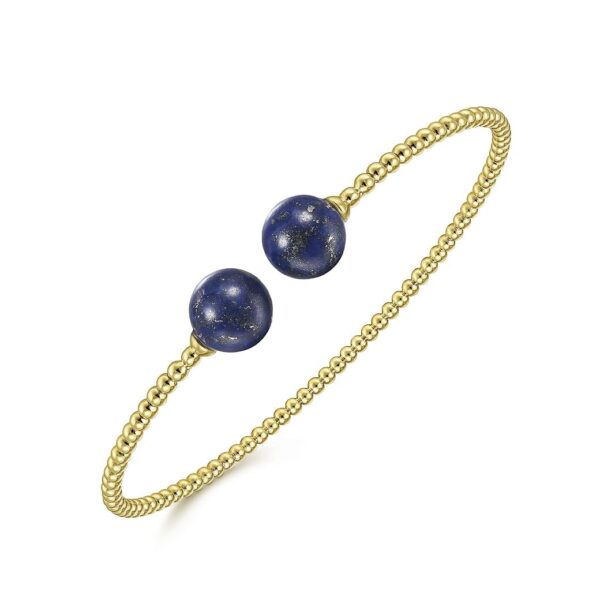 14K Yellow Gold Bujukan Bead Split Cuff Bracelet with Lapis Beads - Image 3