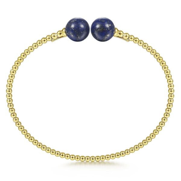 14K Yellow Gold Bujukan Bead Split Cuff Bracelet with Lapis Beads - Image 2