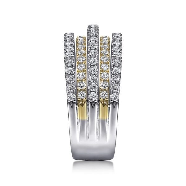 14K Yellow-White Gold Layered Wide Band Diamond Ring - Image 4