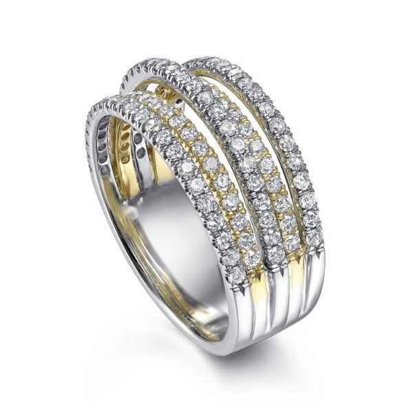 14K Yellow-White Gold Layered Wide Band Diamond Ring - Image 2