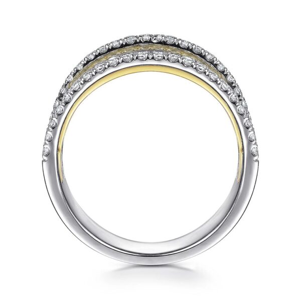 14K Yellow-White Gold Layered Wide Band Diamond Ring - Image 3