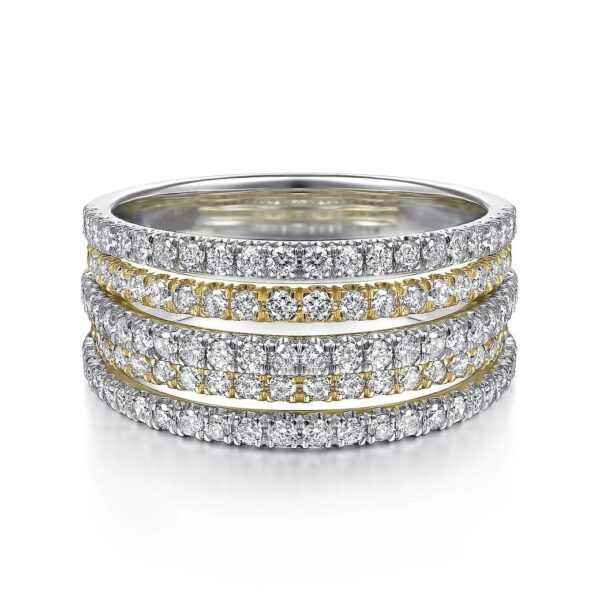 14K Yellow-White Gold Layered Wide Band Diamond Ring