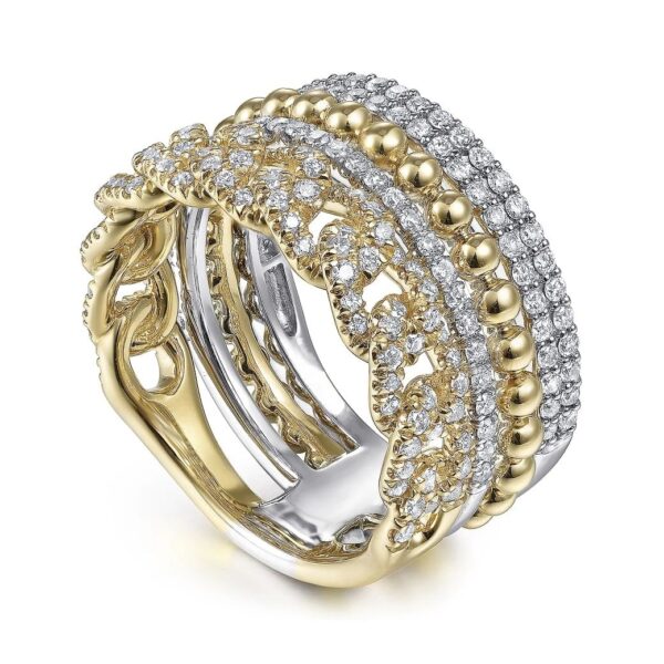 14K White-Yellow Gold Bujukan Diamond Easy Stackable Ring - Image 2