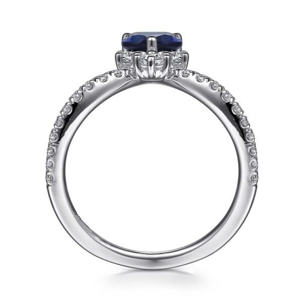 14K White Gold Diamond and Blue Sapphire Teardrop Chevron Ring - Image 3