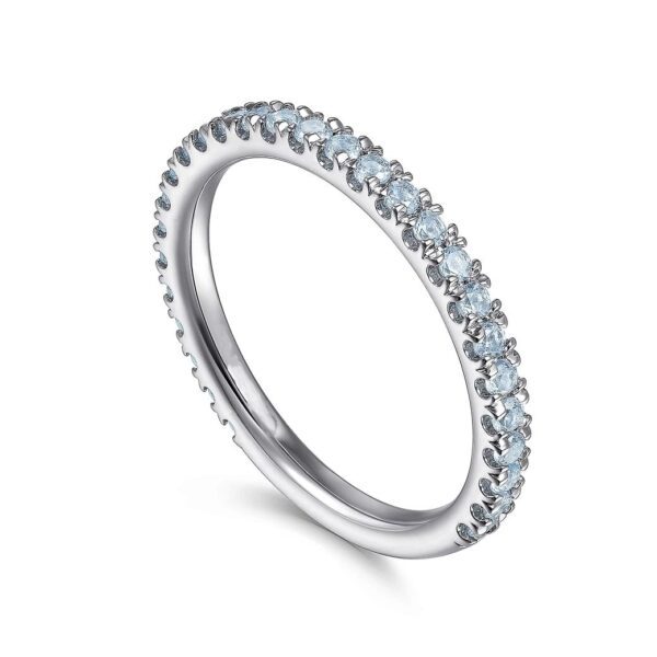 14K White Gold Blue Topaz Stacklable Ring - Image 2