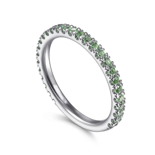 14K White Gold Emerald Stacklable Ring - Image 2