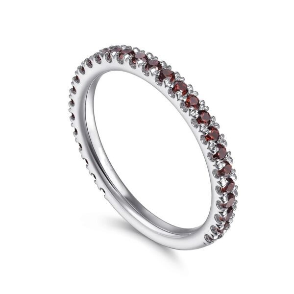 14K White Gold Garnet Stacklable Ring - Image 3