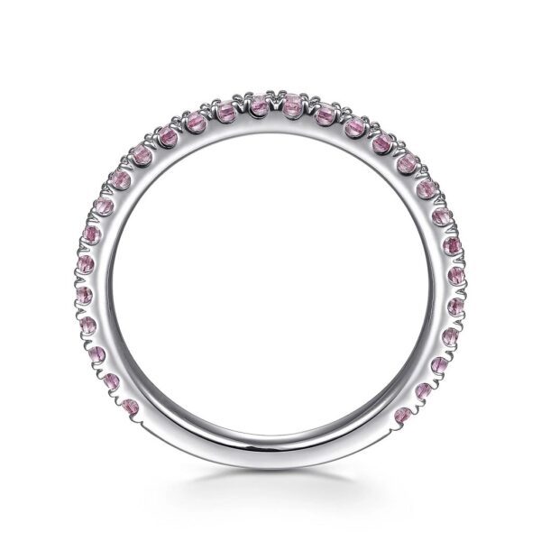 14k White Gold Pink Sapphire Stackable Ring - Image 2