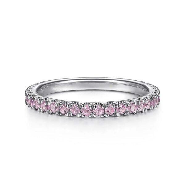 14k White Gold Pink Sapphire Stackable Ring