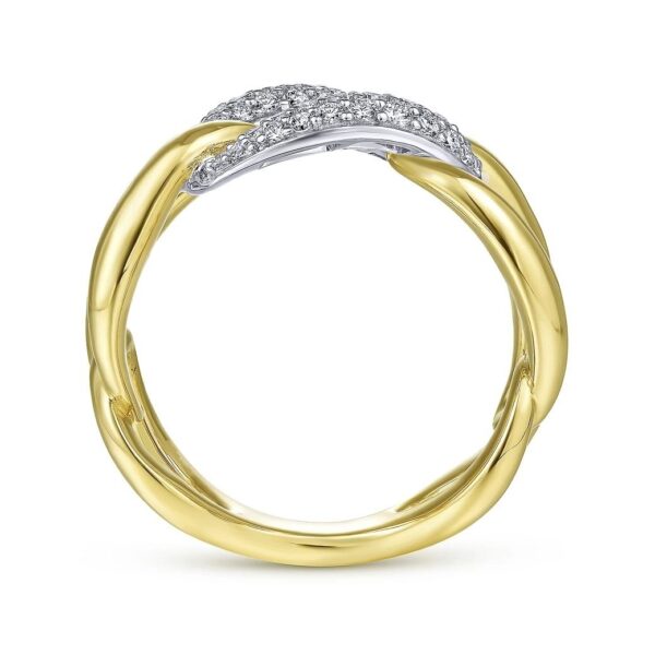 14K White-Yellow Gold Large Chain Link Diamond Station Ring - Image 2