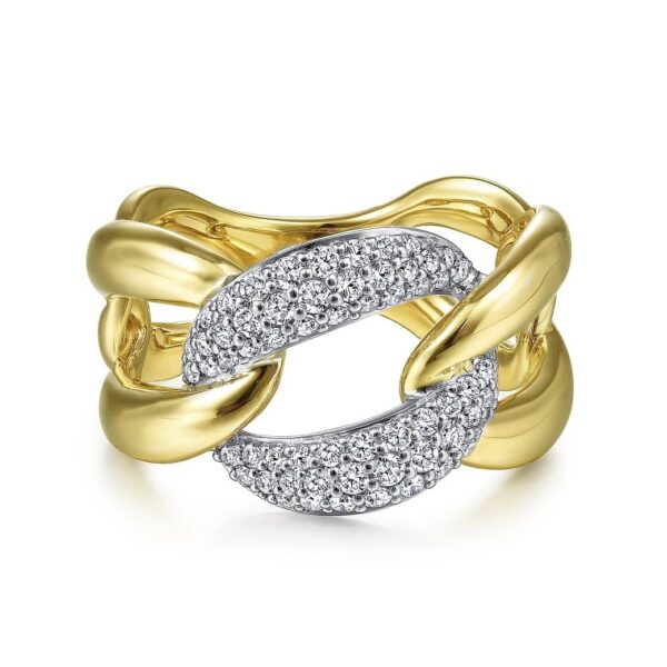 14K White-Yellow Gold Large Chain Link Diamond Station Ring