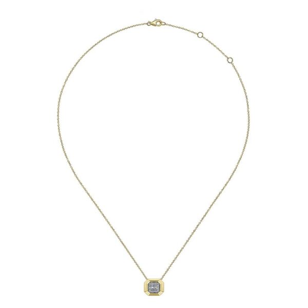 14K Yellow Gold Geometric Baguette and Round Diamond Pendant Necklace - Image 2