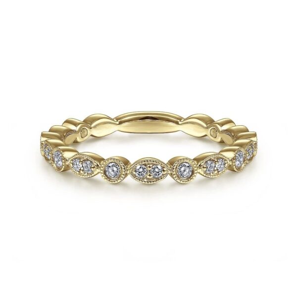 14K Yellow Gold Marquise and Round Station Diamond Ring