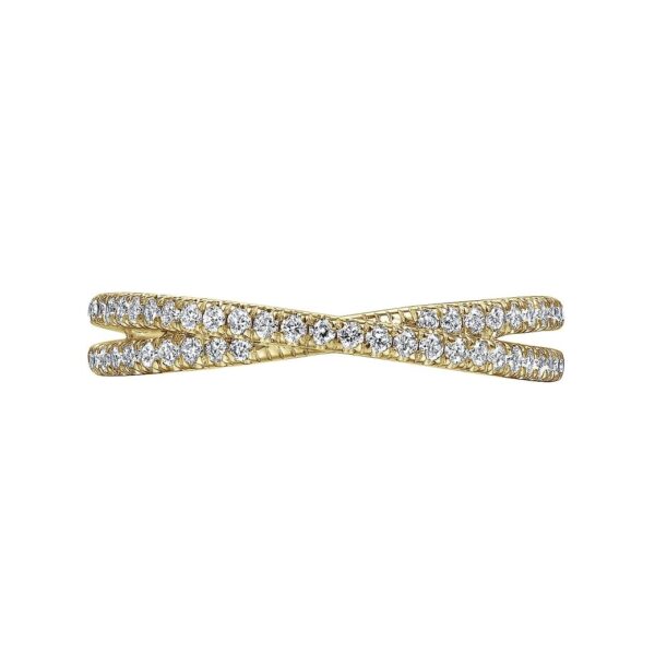 14K Yellow Gold Criss Cross Diamond Stackable Ring - Image 5