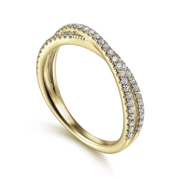 14K Yellow Gold Criss Cross Diamond Stackable Ring - Image 4