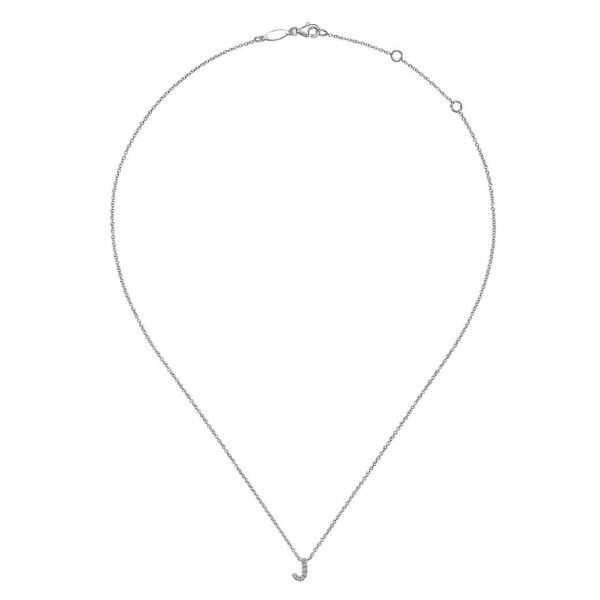 14K White Gold Diamond J Initial Pendant Necklace - Image 2