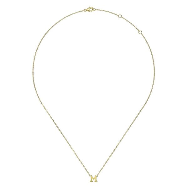 14K Yellow Gold M Initial Necklace - Image 2