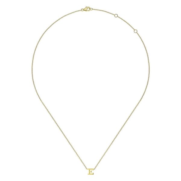 14K Yellow Gold E Initial Necklace - Image 2