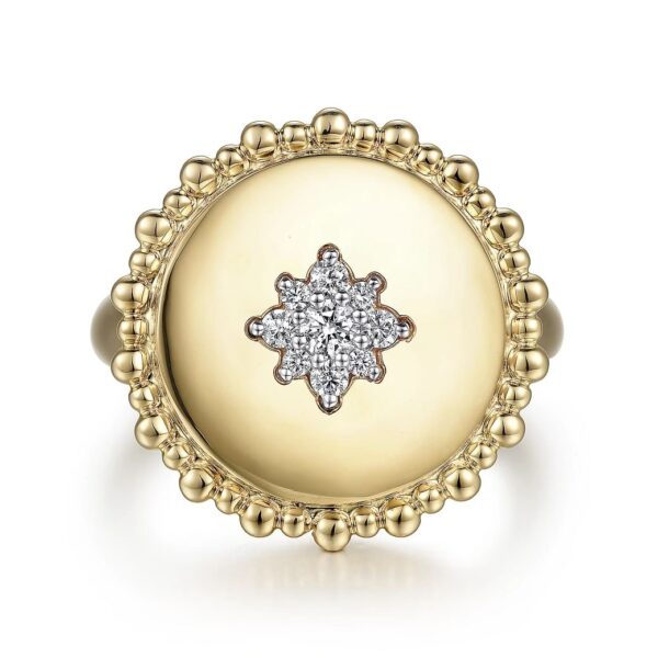 14K Yellow Gold Diamond Star Signet Ring