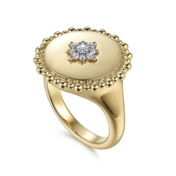 14K Yellow Gold Diamond Star Signet Ring - Image 4