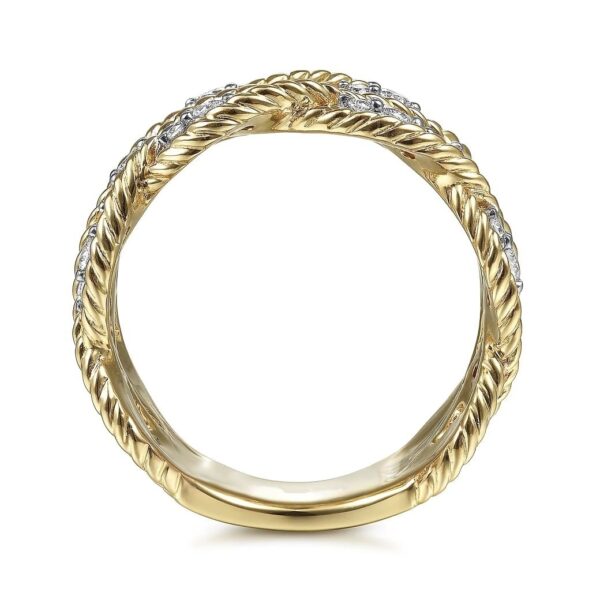 14K Yellow Gold Twisted Braided Diamond Wide Band Ring - Image 4