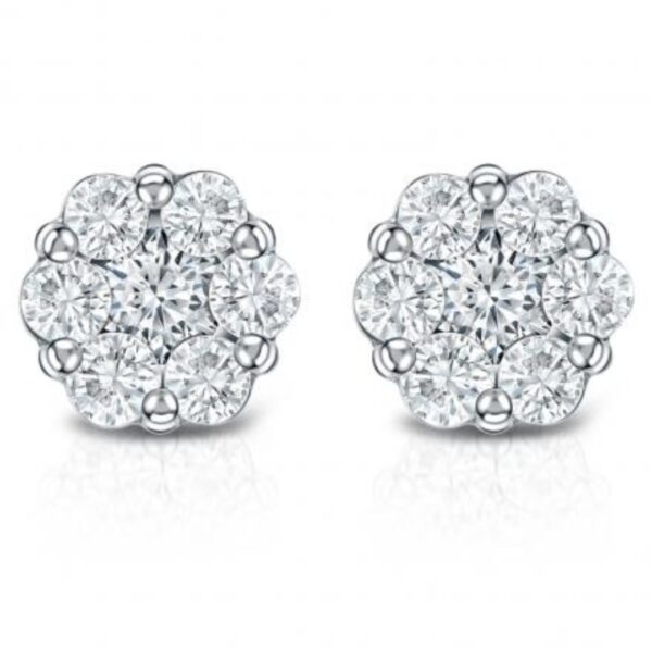 14K White Gold Cluster Diamonds 1/10CT Screw Back Earrings