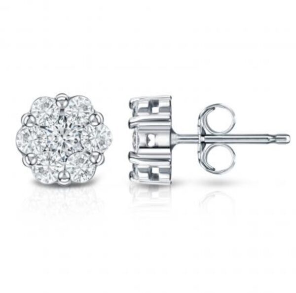 14K White Gold Cluster Diamond 1/2 CTW Earrings - Image 2