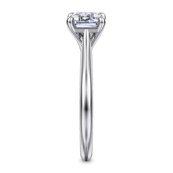 14K White Gold Horizontal Emerald Solitaire Engagement Ring - Image 3