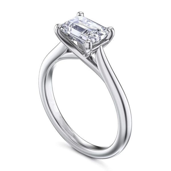 14K White Gold Horizontal Emerald Solitaire Engagement Ring - Image 2
