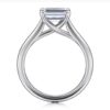 14K White Gold Horizontal Emerald Solitaire Engagement Ring - Image 4