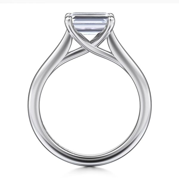 14K White Gold Horizontal Emerald Solitaire Engagement Ring - Image 4