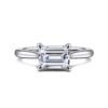 14K White Gold Horizontal Emerald Solitaire Engagement Ring