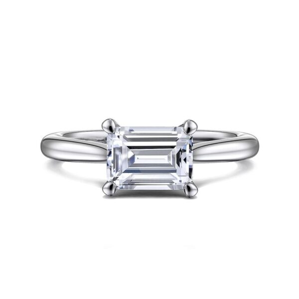 14K White Gold Horizontal Emerald Solitaire Engagement Ring