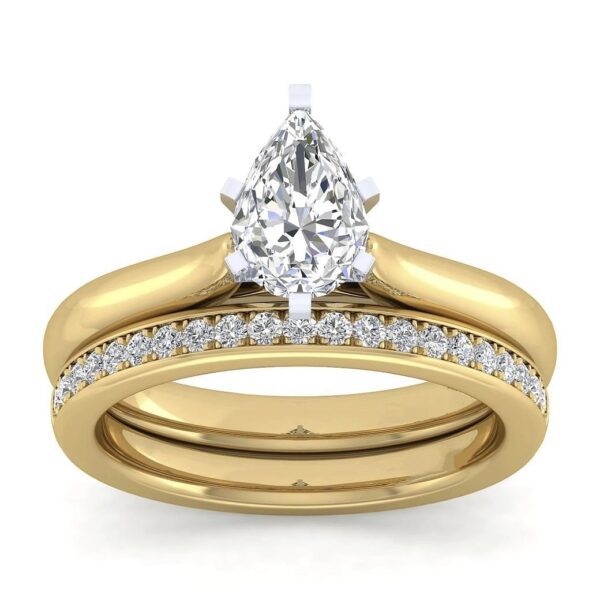 14K White-Yellow Gold Pear Shape Diamond Engagement Ring - Image 4