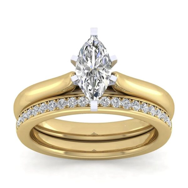 14K White-Yellow Gold Marquise Shape Diamond Engagement Ring - Image 4